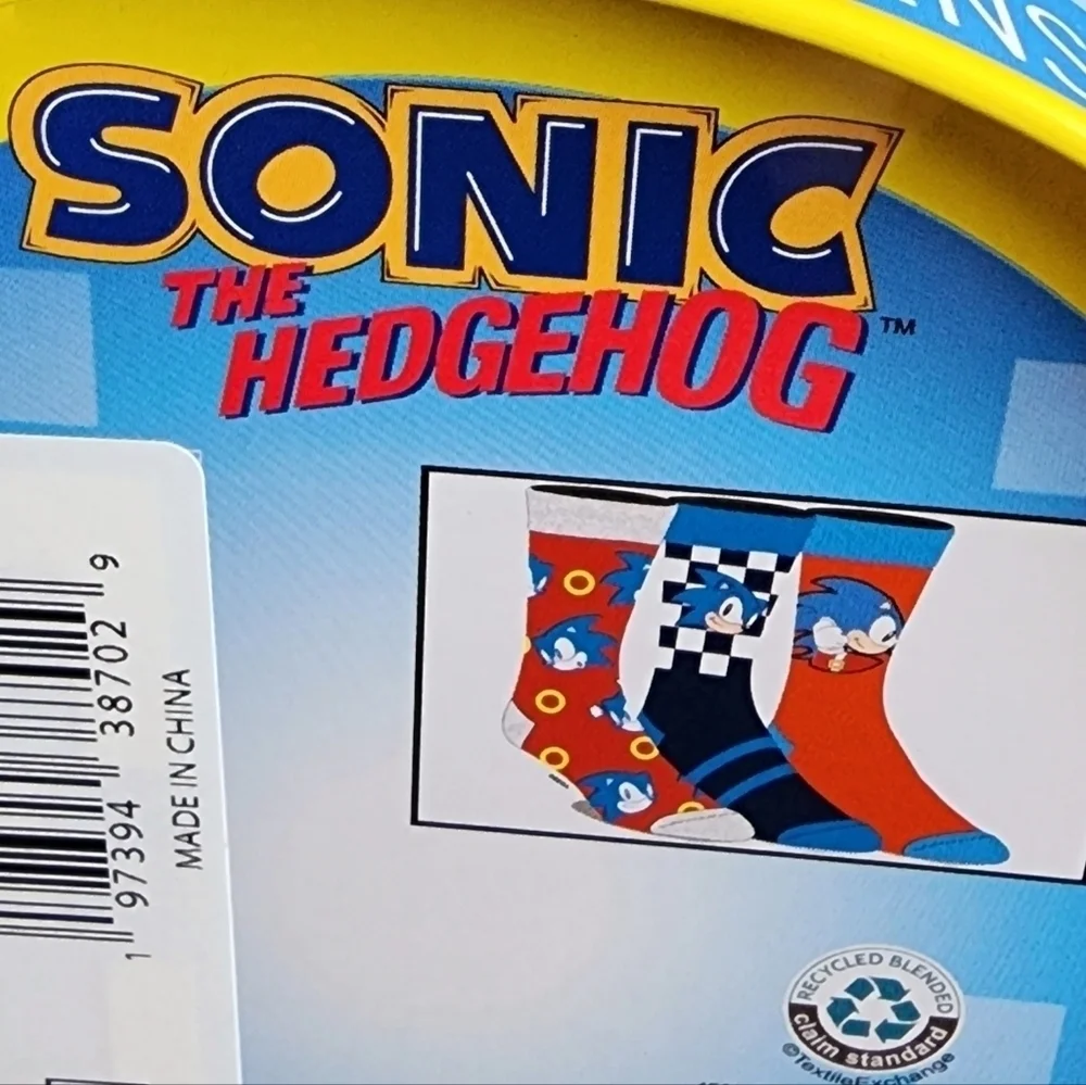 New Sonic the Hedgehog Men's 3-Pack Crew Socks with Novelty Gift Box, Sizes 8-12